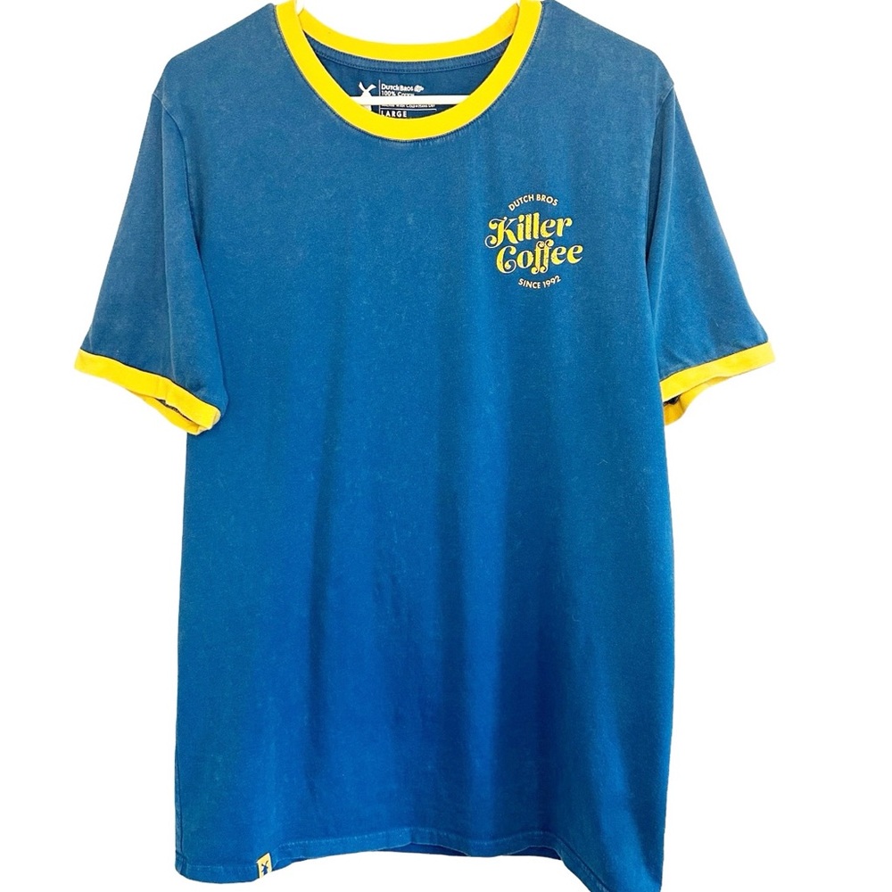 Dutch Bros SMALL+LARGE+XXL Blue w/Yellow Ringer T “Killer Coffee Since 1992” DB
